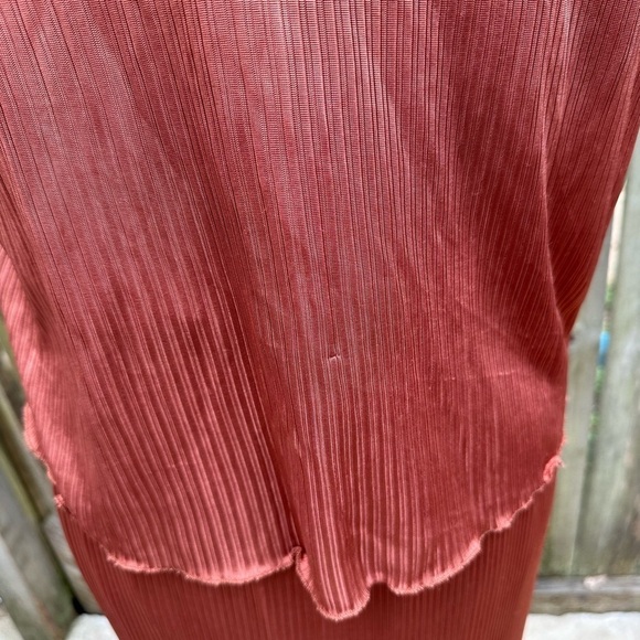 Mango Suit Shiny Burnt Orange Ribbed Flowy Layered Maxi Dress - Picture 9 of 10